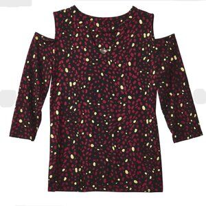 K Jordan M Black Red Gold Cutout Knit Top